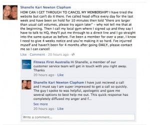 Good example of Facebook used as Customer Service - Fitness First Australia