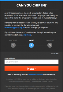 Getup donation page screenshot