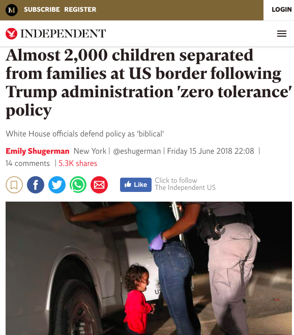 Little girl crying at US border as she is being separated from her mother