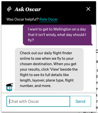 Conversation with Oscar the chatbot